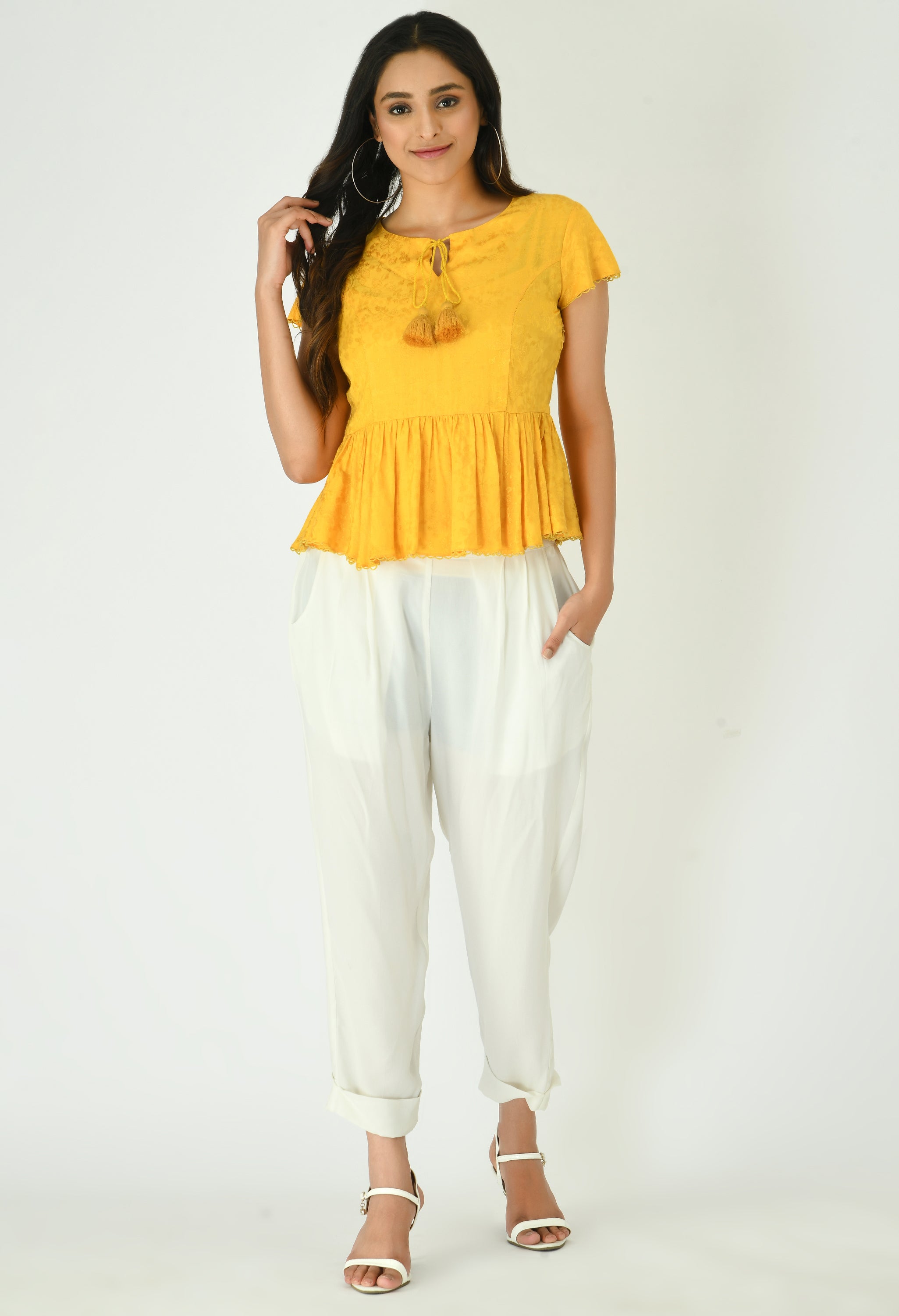 Bright Yellow Jacquard Top | Neon Yellow Tops For Women